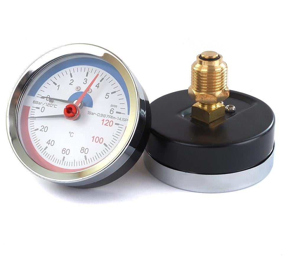 Термоманометр SD1736 0-120°C 0-6 бар заднее подключение клапан 1/2" Ø 80 мм