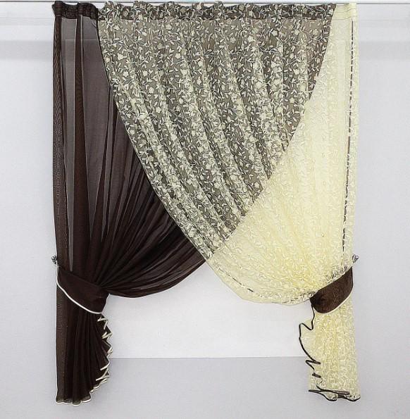 Комплект штор на кухню шифон/органза 310х170 см Венге/Золотистый (060к) Комплект штор на кухню шифон/органза 310х170 см Венге/Золотистый (060к)