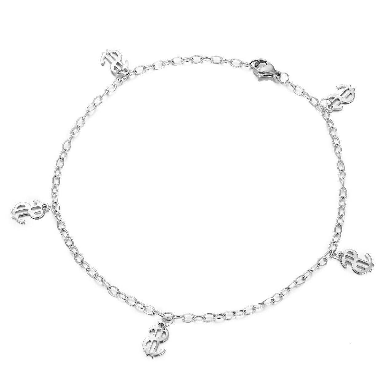 Браслет женский на ногу Доллар из медицинской стали 26 см (BA-033)