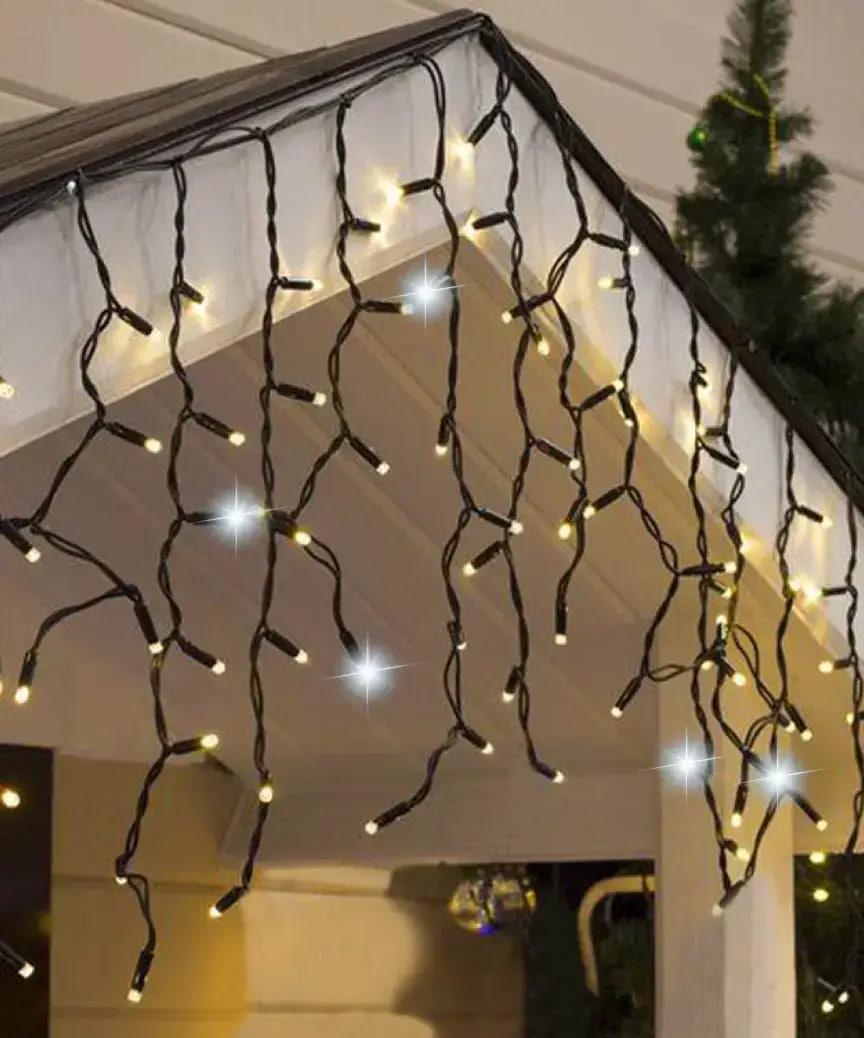 Гирлянда бахрома 5 м 120 лед Черный провод/Белый теплый с холодным сиянием (23714)