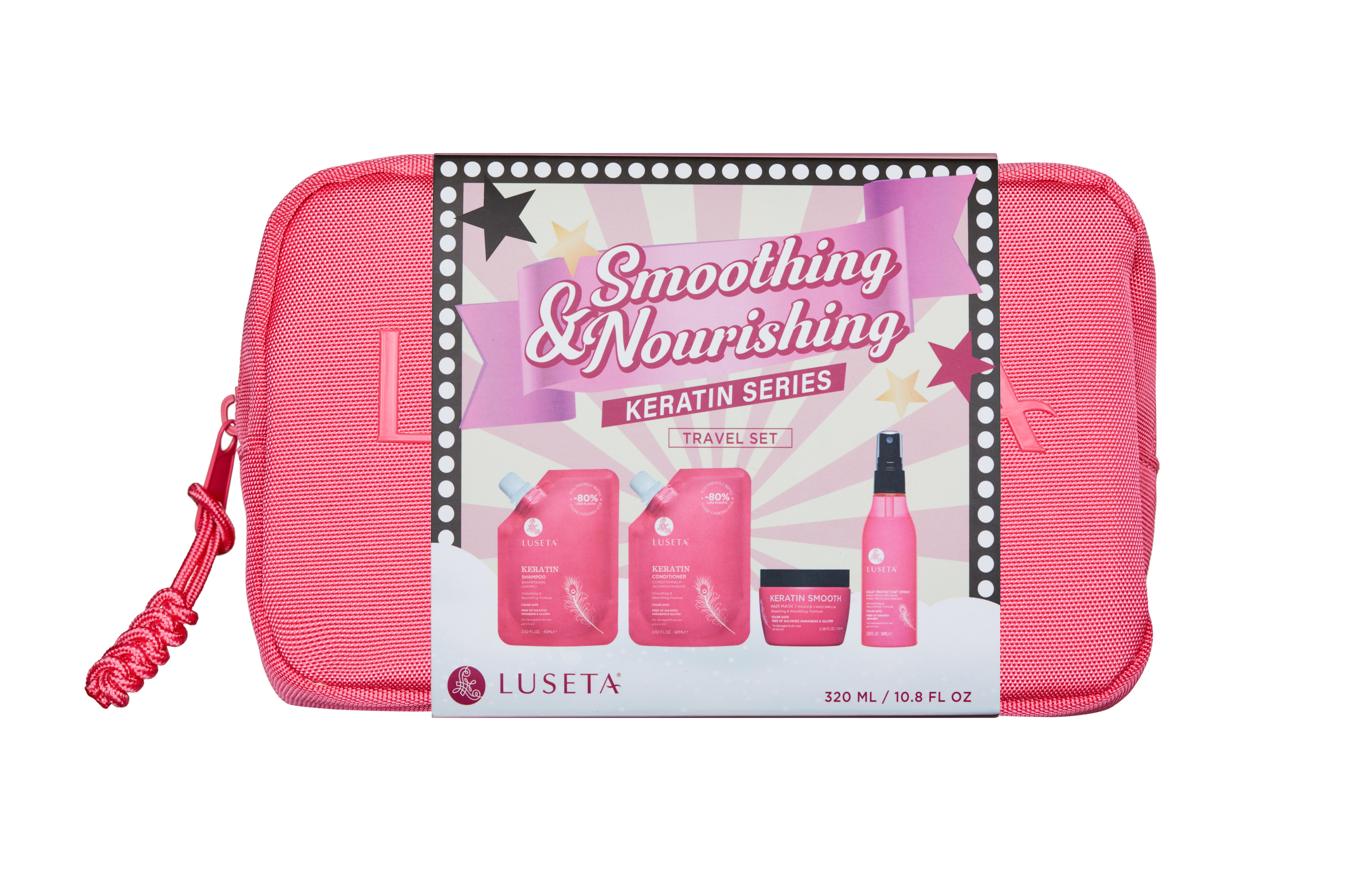 Набор для поврежденных волос с косметичкой Luseta Beauty Keratin Jet-Set Hair Smooth Kit 60/60/100/100 мл Набор для поврежденных волос с косметичкой Luseta Beauty Keratin Jet-Set Hair Smooth Kit 60/60/100/100 мл