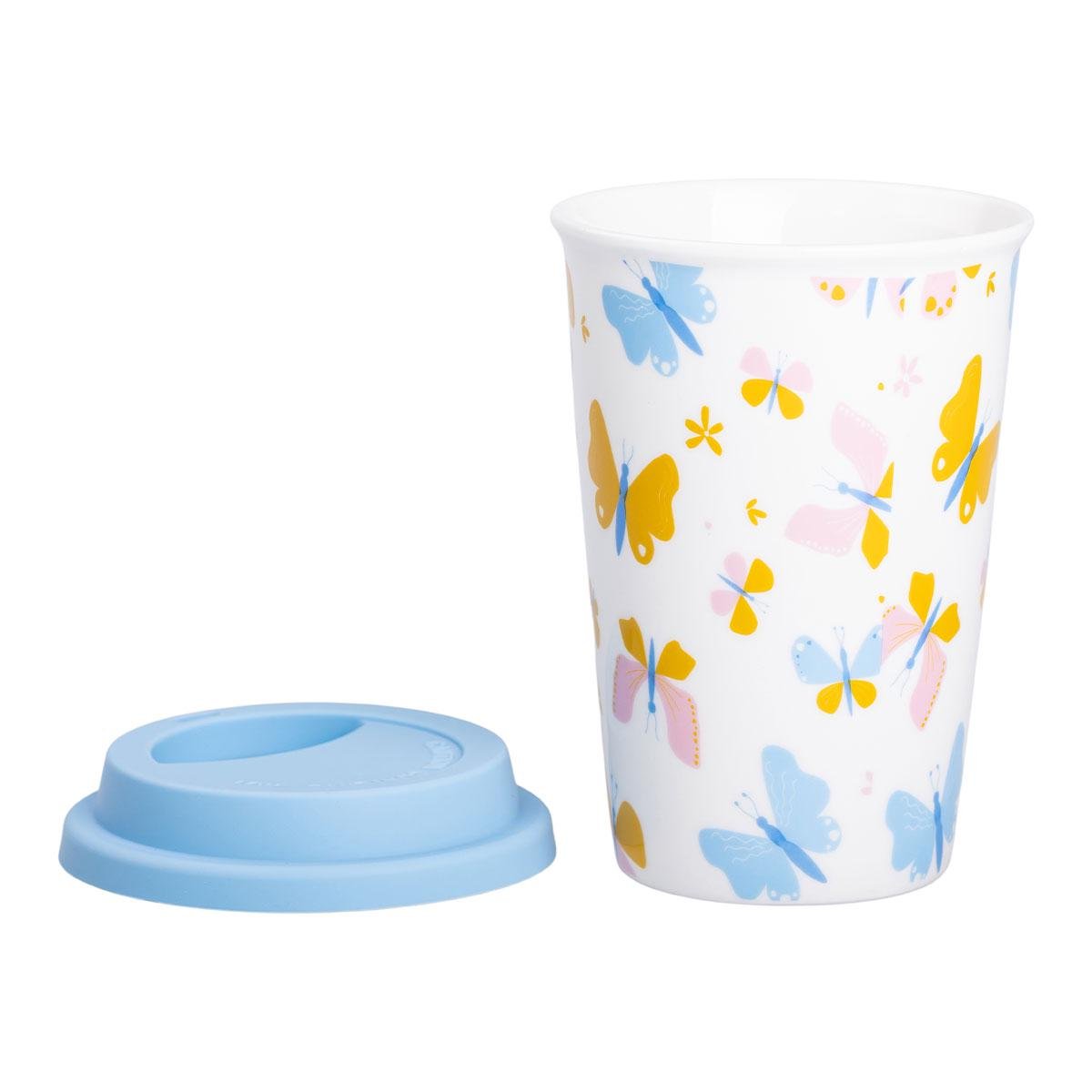 Стакан керамический с силиконовой крышкой и отверстием для трубочки без ручки 420 мл (5739)