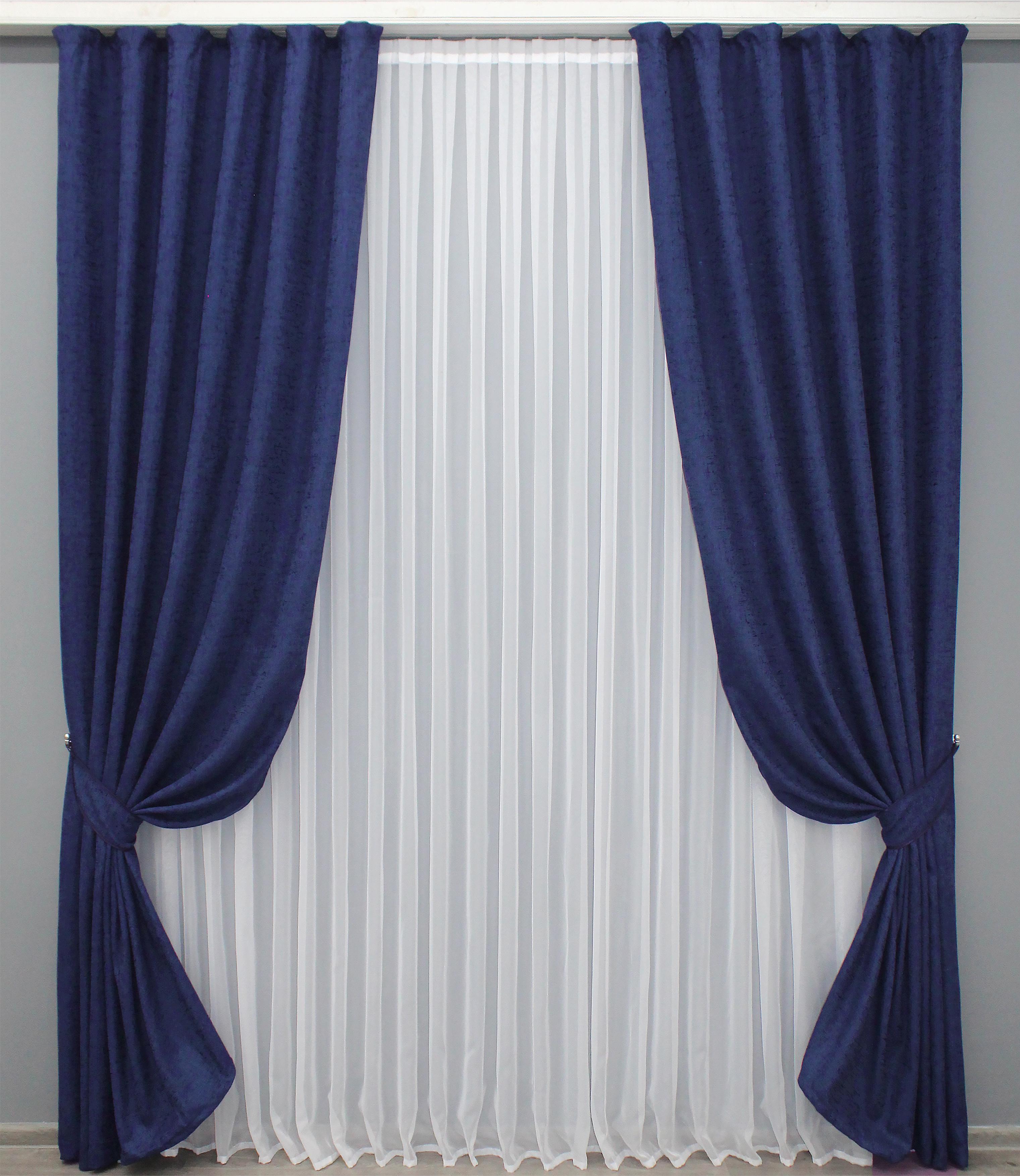Комплект готовых штор VR-Textil Лен № 1348ш 150х270 см 2 шт. Темно-синий (33-0180)