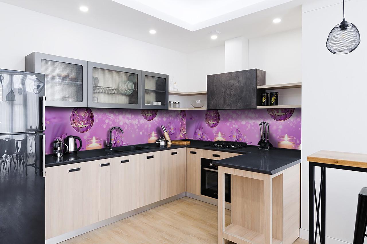 Кухонный фартук Блики и свечи из самоклеющейся виниловой пленки 60х300 см Фиолетовый