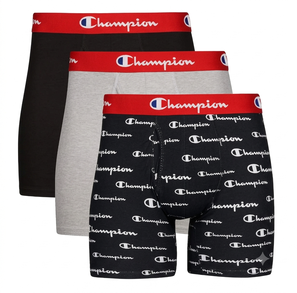 Набор трусов мужских боксеров с удлиненным фасоном Champion Boys' Underwear 3 шт. S Черный/Серый/Красный (65654)