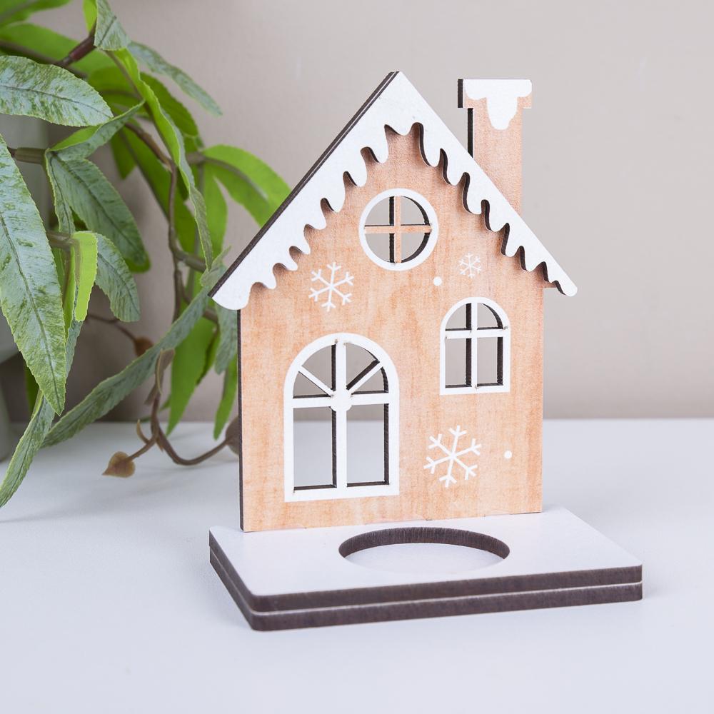 Подсвечник деревянный домик 12 см (4520-2)