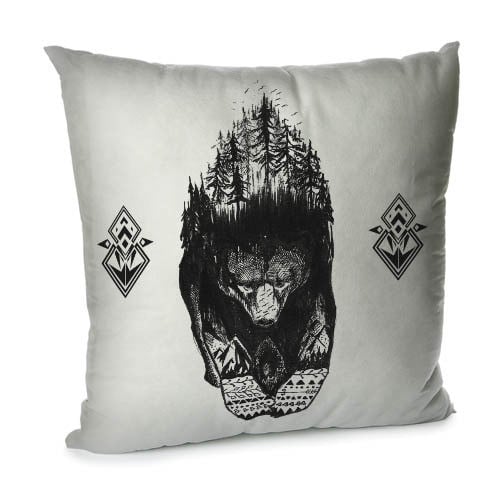 Подушка диванная с бархата Лесной медведь 45x45 см (45BP_TFL086)