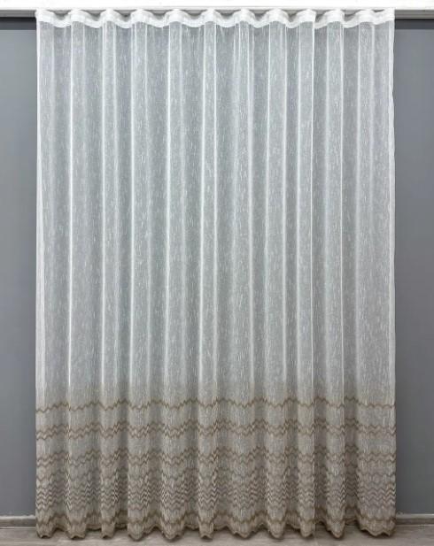 Тюль льон з вишивкою Молочний/Кавовий (1619т)