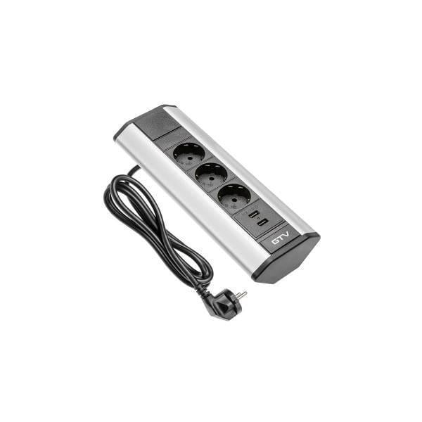 Подовжувач тримісний GTV для офісу кутовий Schuko Срібний (27849645)