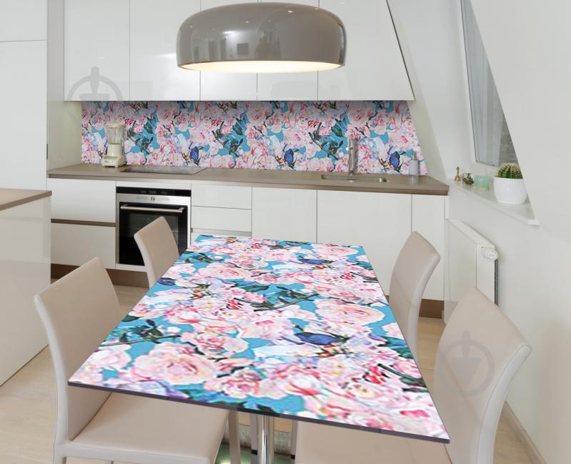 Наклейка 3Д виниловая на стол Zatarga «Бирюза и нежность розы» 650х1200 мм для домов, квартир, столов, кофейн,