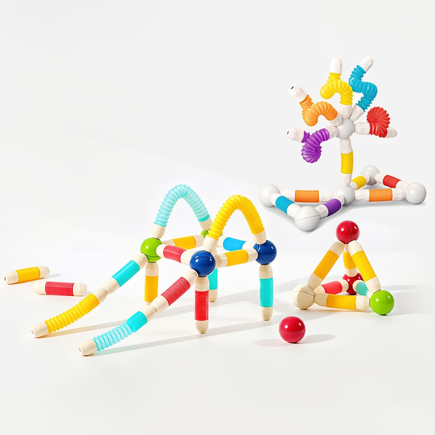 Конструктор магнитный 3D для детей с гибкими стержнями и магнитными шариками 64 дет. (MAGGNU-1453)