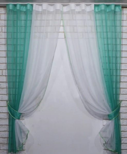 шторы кухонные с подвязками шифон 265х170 см Бирюзовый/Белый (017к)