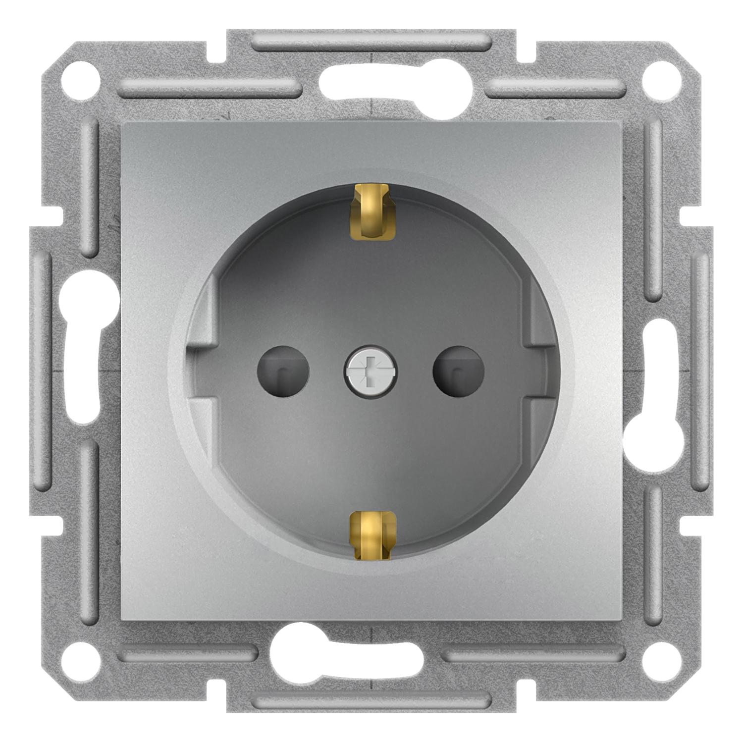 Розетка Schneider Electric Asfora с заземлением со шторками Алюминий (EPH2900261)