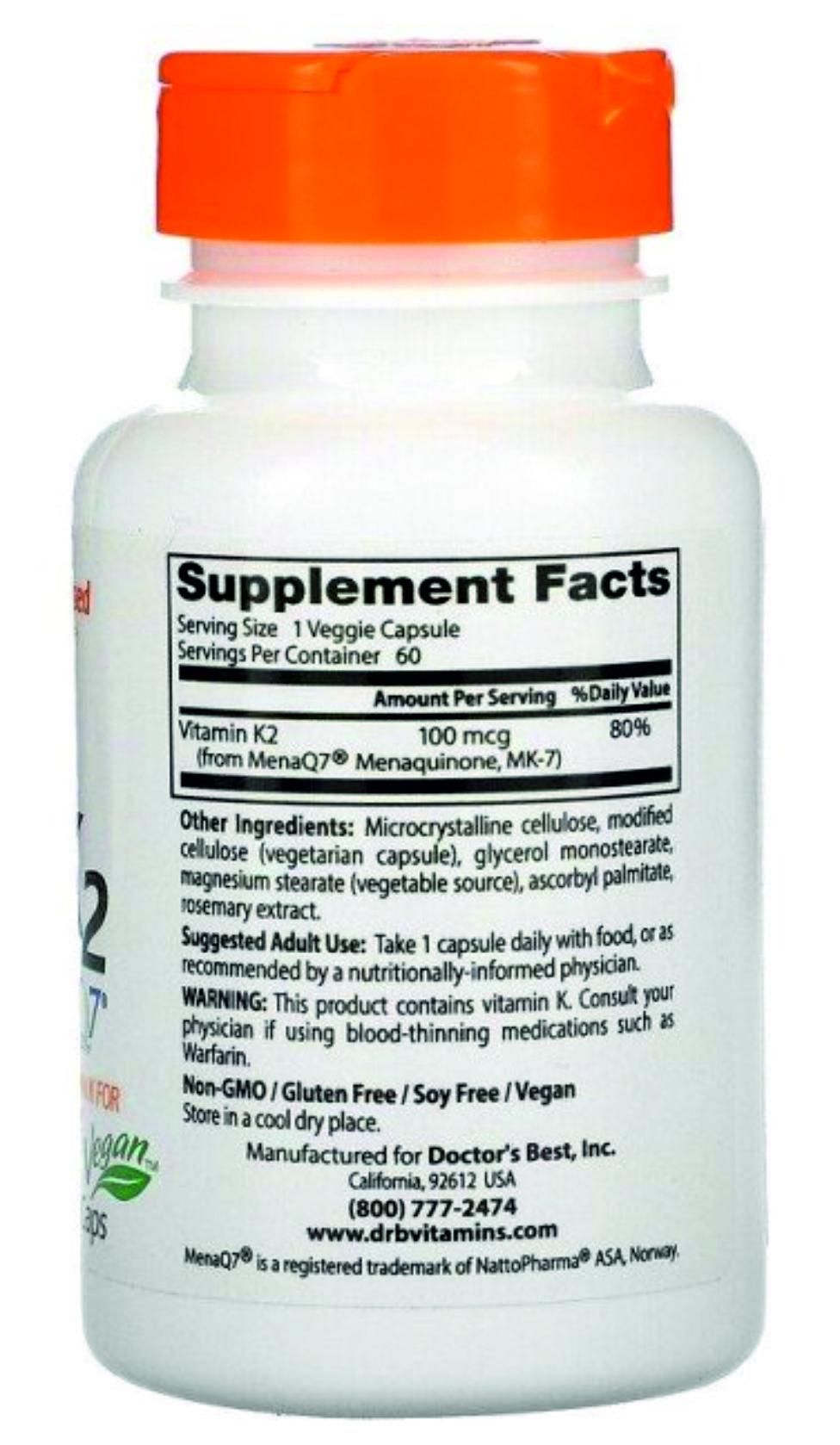 Витамин К2 7 Natural Vitamin K2 MK-7 with MenaQ7 в форме менахинона 100 mcg 60 veg капсул - фото 2