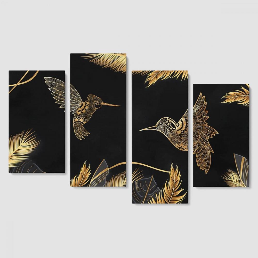 Модульная картина Malevich Store Gold Colibris из четырех частей 129x90 см (MK412813)