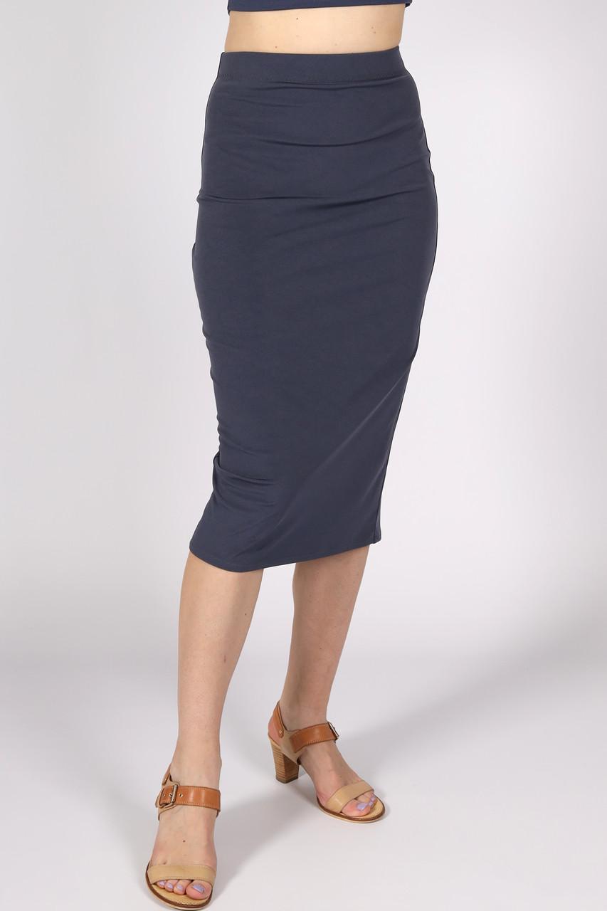Спідниця-олівець міді жіноча нижче колін однотонна з розрізом ззаду р. 38 Графітовий (2494988189) - фото 1