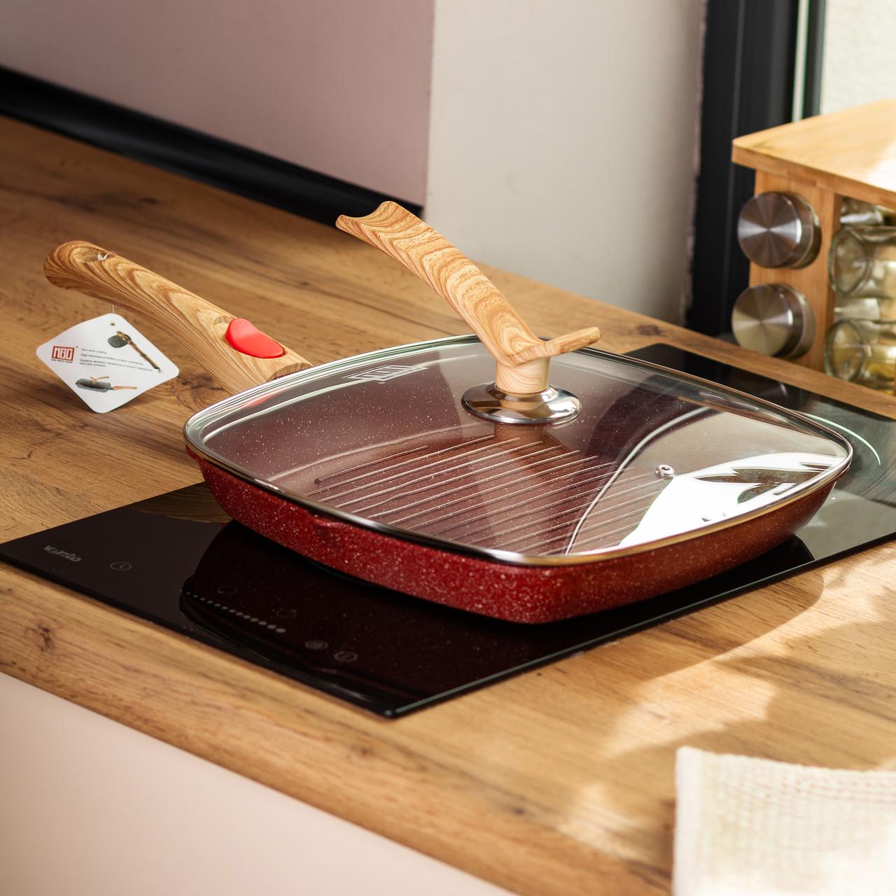 Пательня гриль квадратна MGC сковорода з кришкою та знімною ручкою антипригарна 28×28 см - фото 2 Пательня гриль квадратна MGC сковорода з кришкою та знімною ручкою антипригарна 28×28 см - фото 2