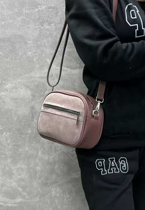 Сумка клатч жіноча через плече замшева крос боді містка з плечевим ременем Темна пудра - фото 6