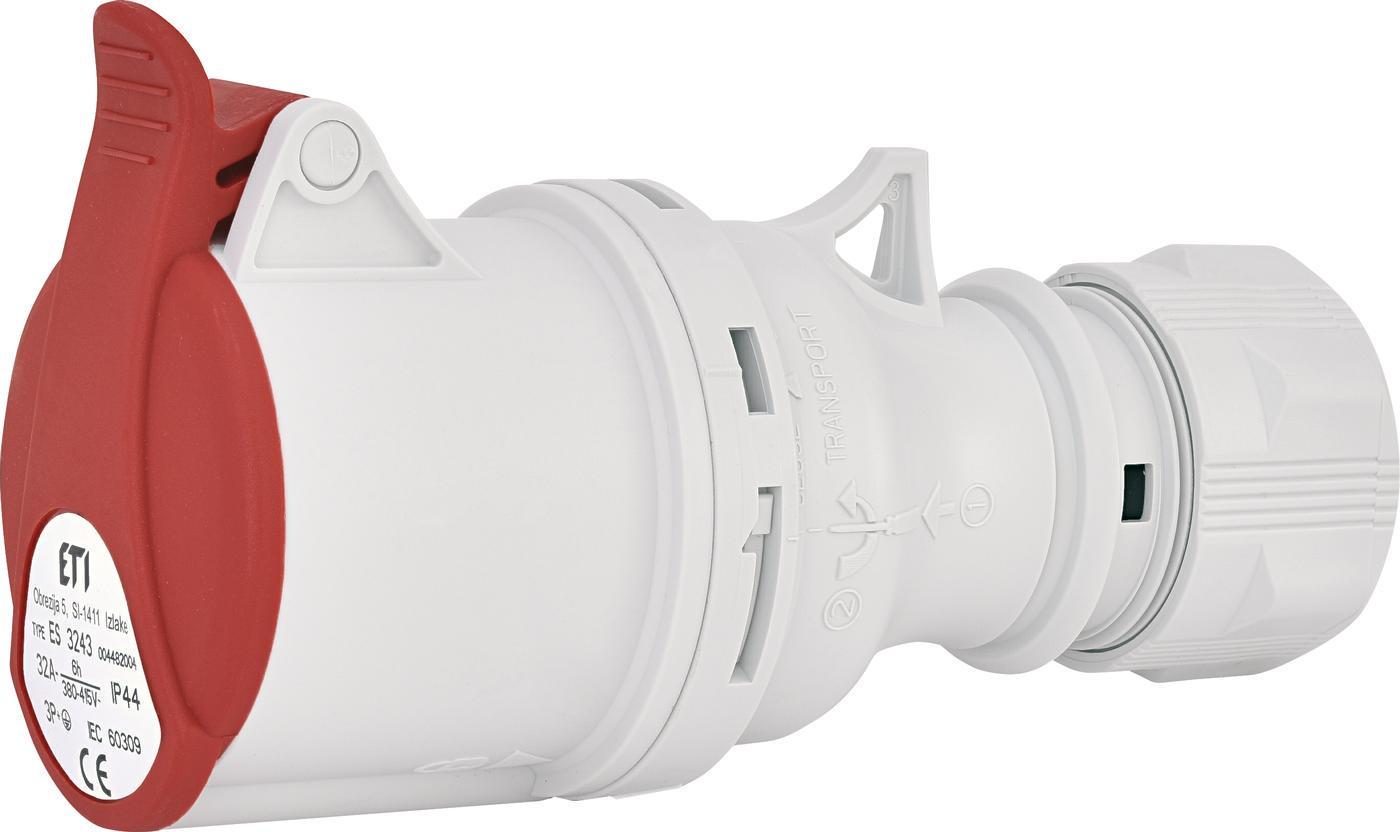 Розетка кабельна ETI силовий роз'єм ES-3243 IP44 32A/400V/3P+PE (4482004)