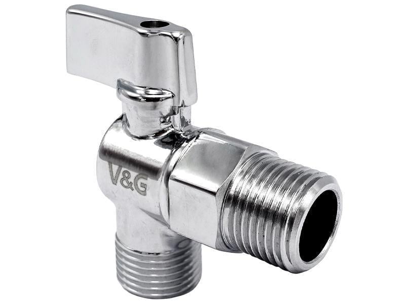 Кран для подключения сантехприборов угловой V&G VALOGIN 1/2x1/2" Хром (RS-VG-501101)