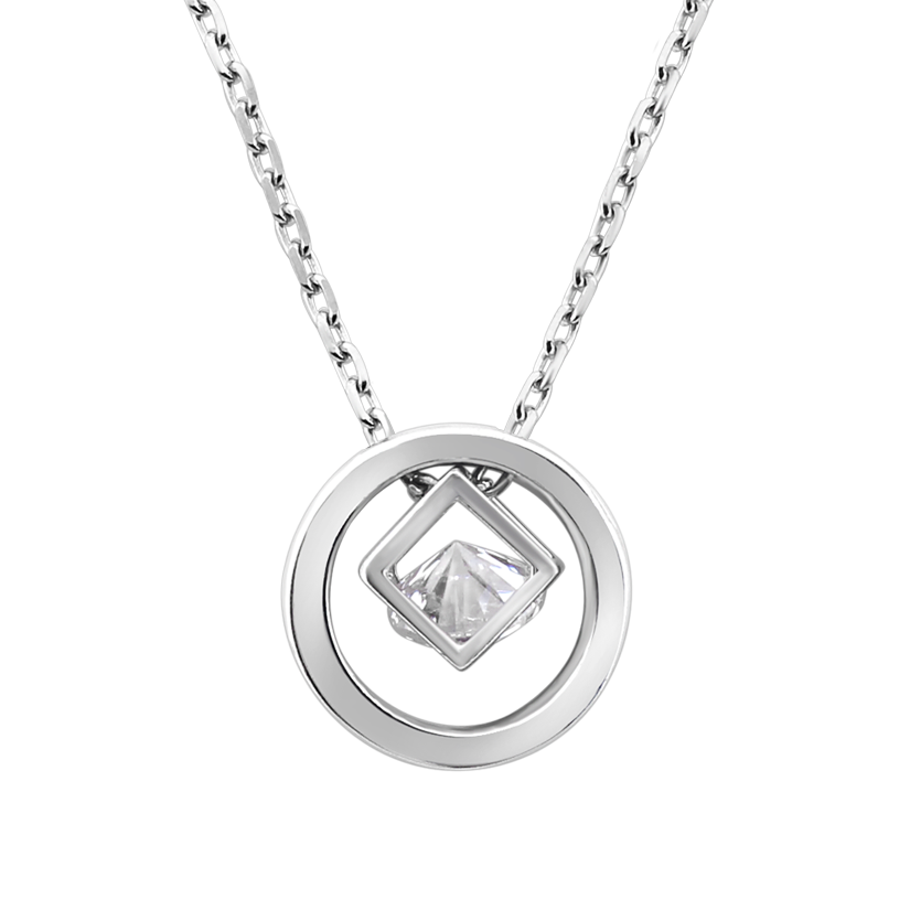 Колье серебряное Геометрическая композиция с одним фианитом среднего размера