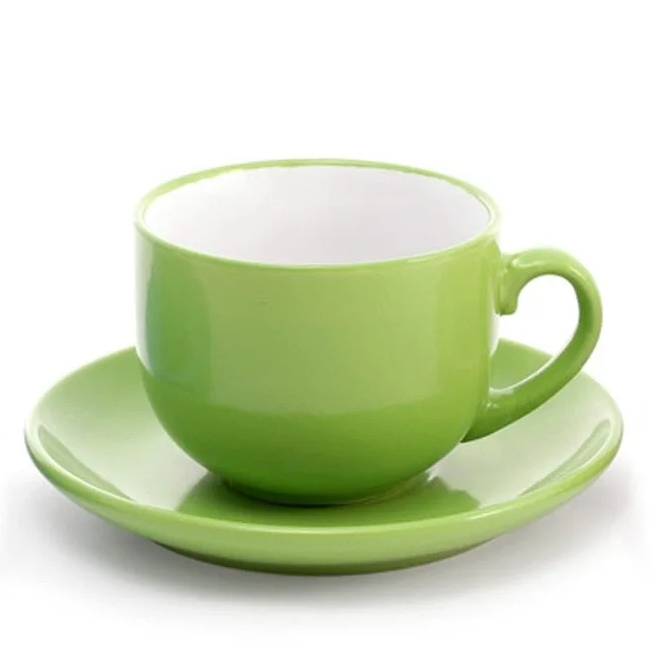 Чашка керамическая Flora с блюдцем яркая 0,25 л Зеленый (32168)