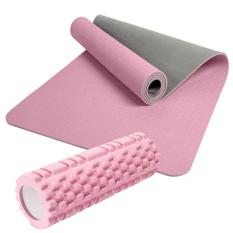 Набор для йоги Feel Fit Коврик двусторонний 183х61 см и рол-массажер 45 см Розовый