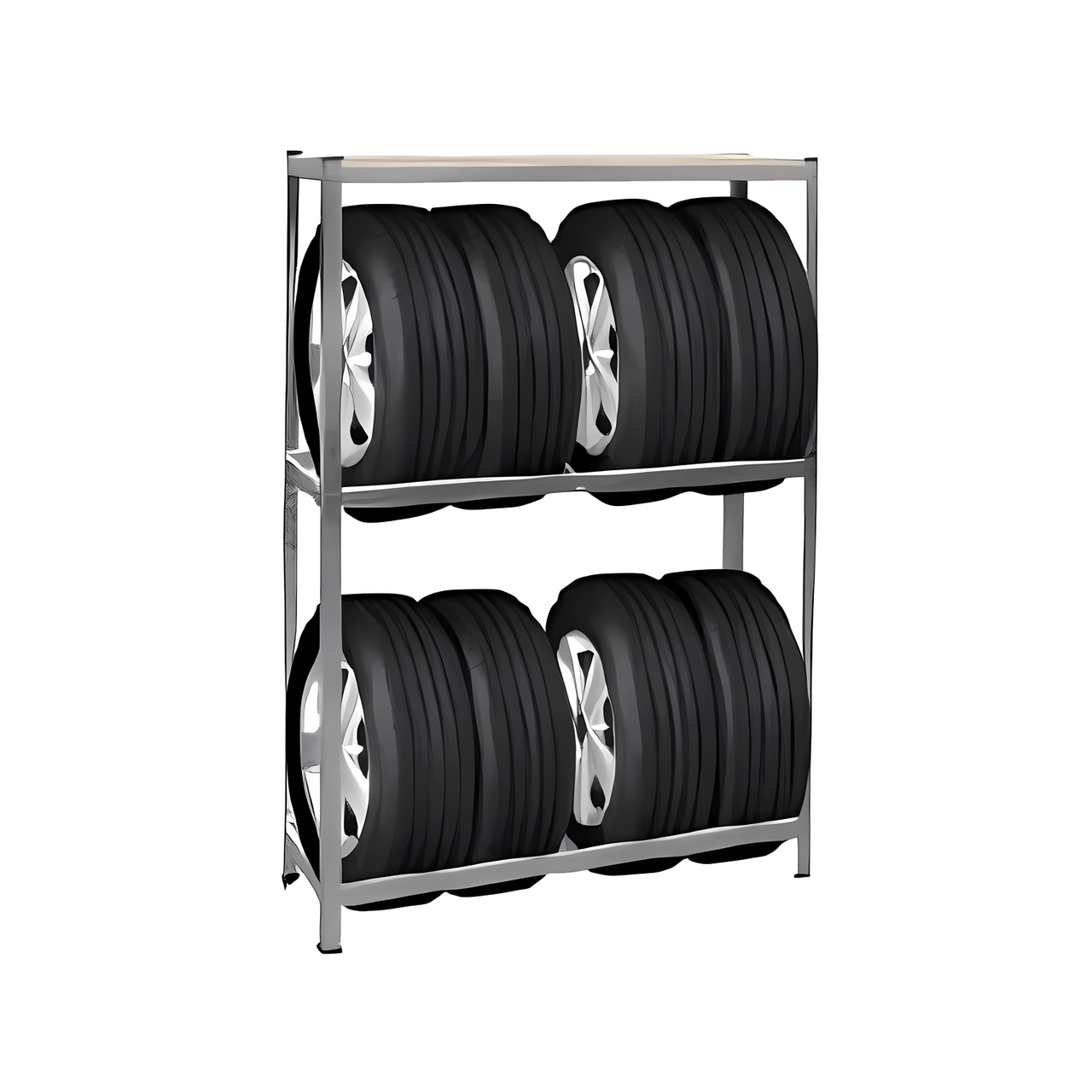 Стеллаж металлический Garden Line для 8 шин с дополнительной полкой до 175 кг на полку 180x120x40 см (REA5219) - фото 3 Стеллаж металлический Garden Line для 8 шин с дополнительной полкой до 175 кг на полку 180x120x40 см (REA5219) - фото 3