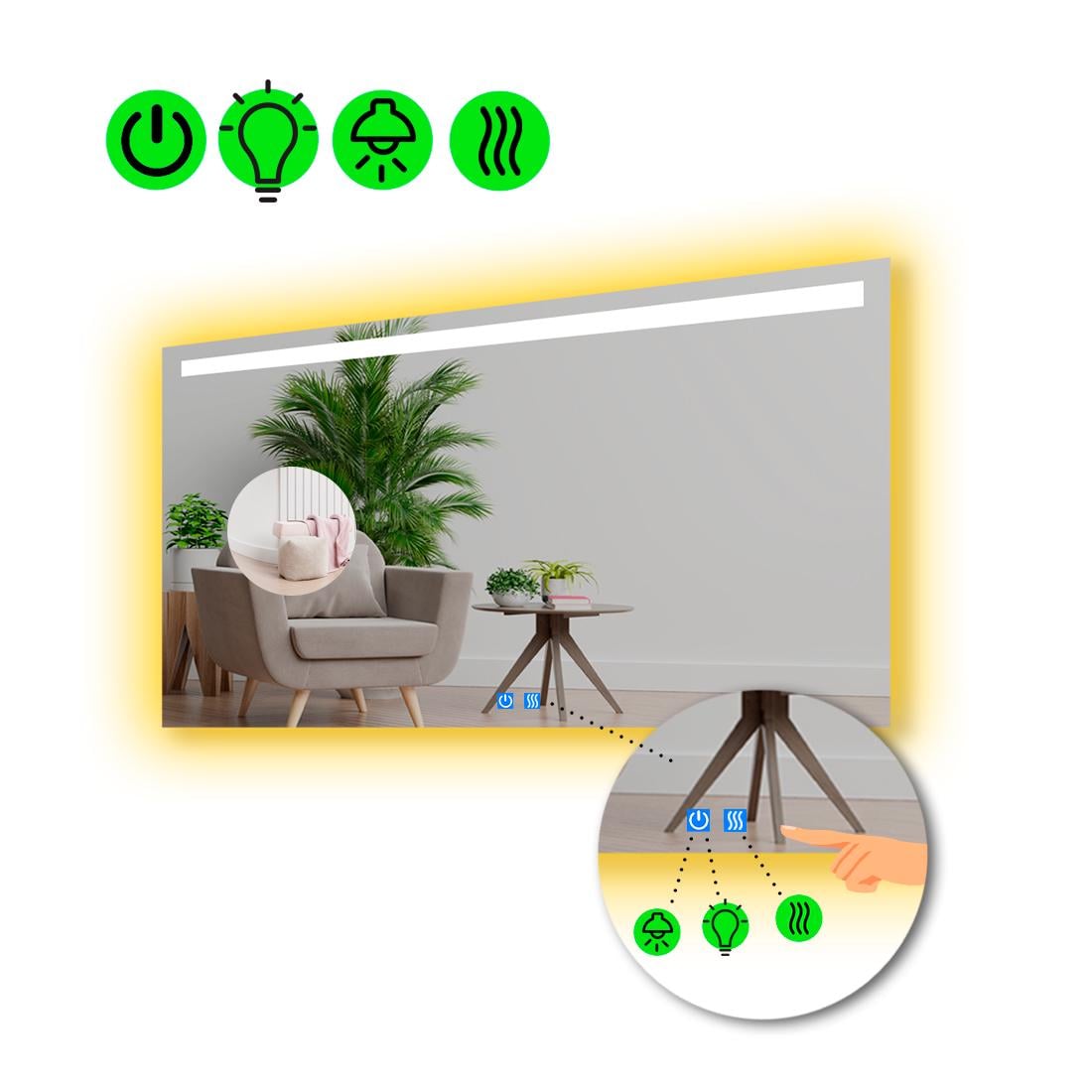 Зеркало с LED подсветкой Benita с двумя сенсорами 80x60 см (8776251)