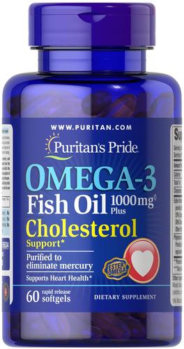 Омега-3 Puritan's Pride Omega-3 Fish Oil Plus Cholesterol Support 60 Softgels (55634)