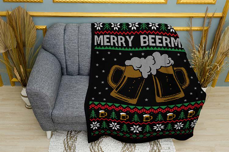Плед плюшевый Beer Merry Christmas двухслойный 150х210 см (114478-3)