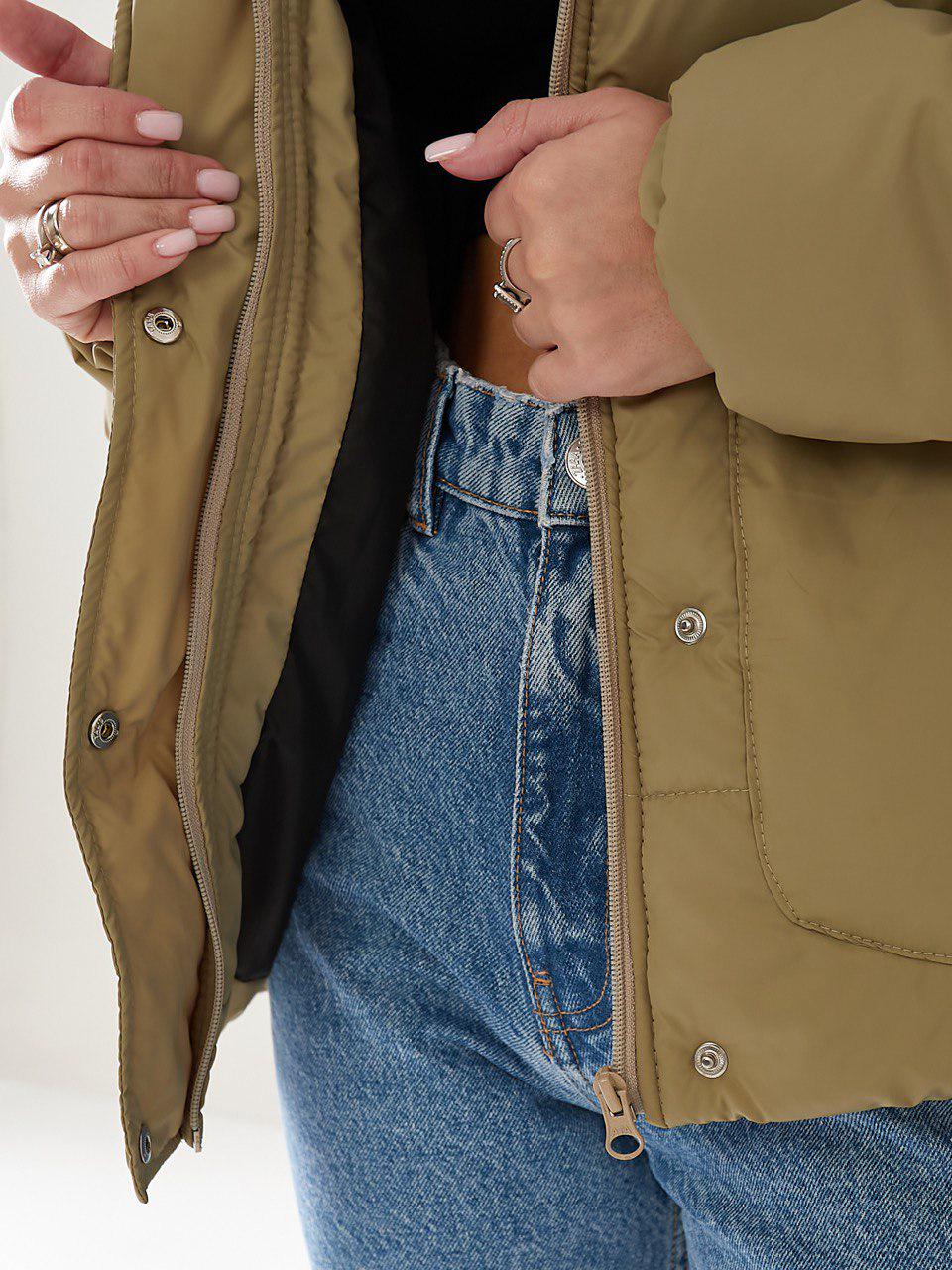 Куртка демісезонна коротка Khan з поясом р. 42 Хакі (Kh332) - фото 4 Куртка демісезонна коротка Khan з поясом р. 42 Хакі (Kh332) - фото 4