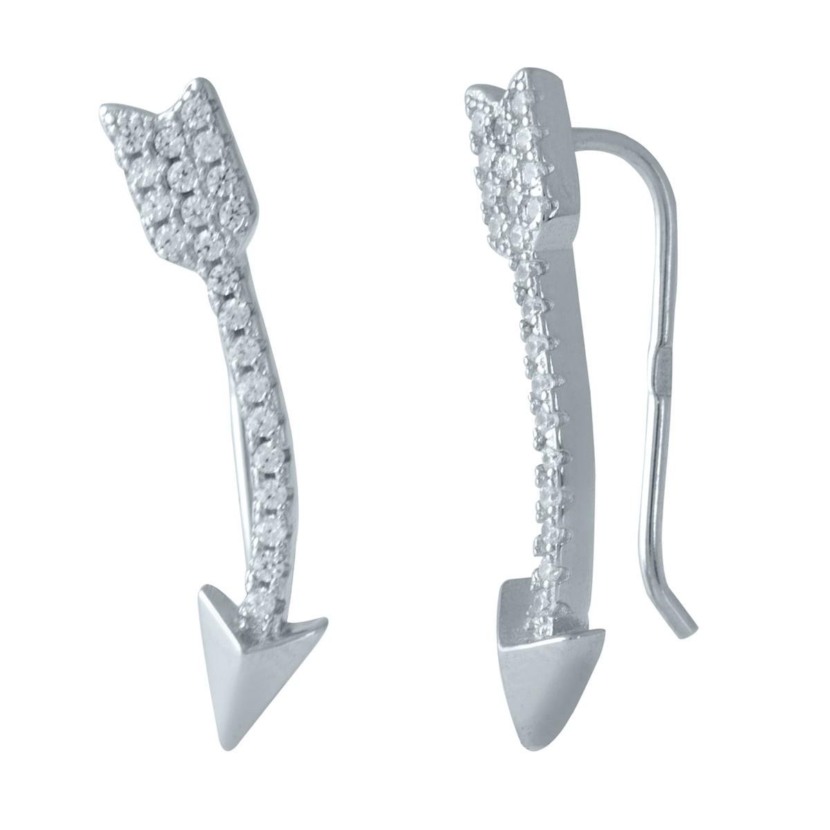 Серьги серебряные кафы в форме стрелы с фианитами