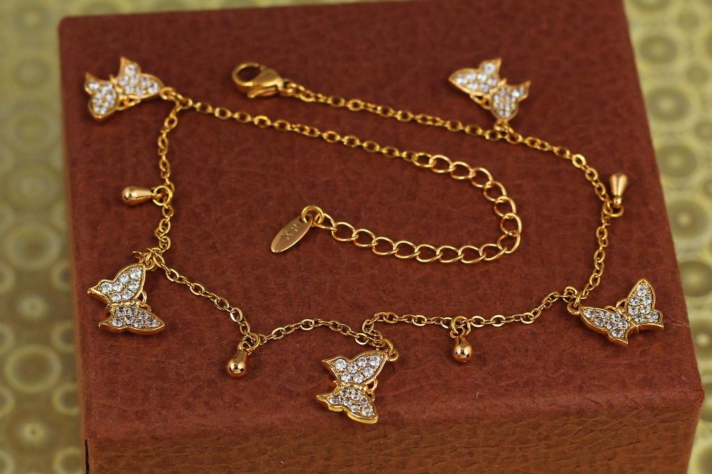 Браслет на ногу Xuping Jewelry пять бабочек 23 см х 1 мм удлинитель 5 см х Золотистый (2312066290)
