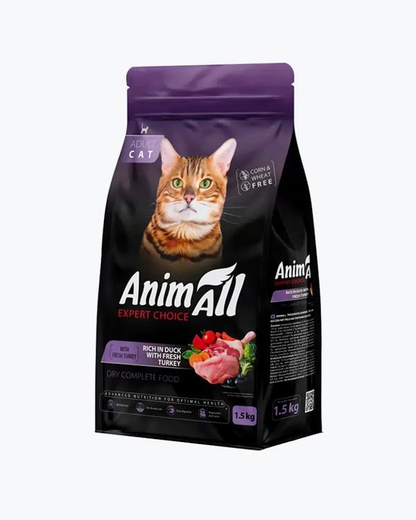 Корм сухой Animall для взрослых кошек с индейкой и уткой 1.5 кг (34422658)