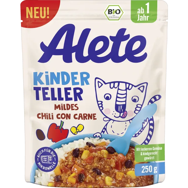 Детское пюре Alete Kinderteller Chili con Carne с 1 года органическое без соли 250 г (33694707)