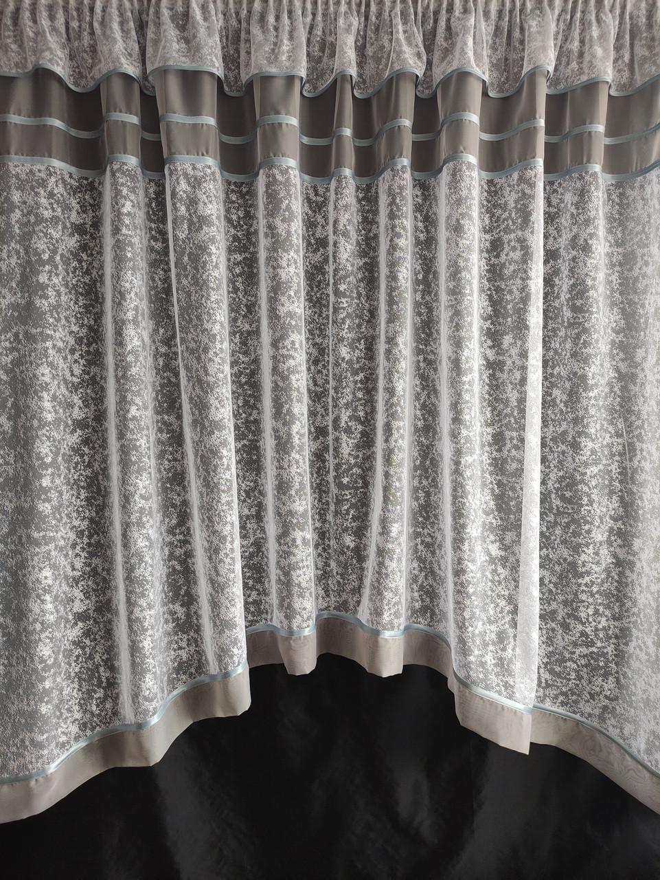 Тюль аркой 280х165 см Белый с серым (шимр-05) - фото 1 Тюль аркой 280х165 см Белый с серым (шимр-05) - фото 1