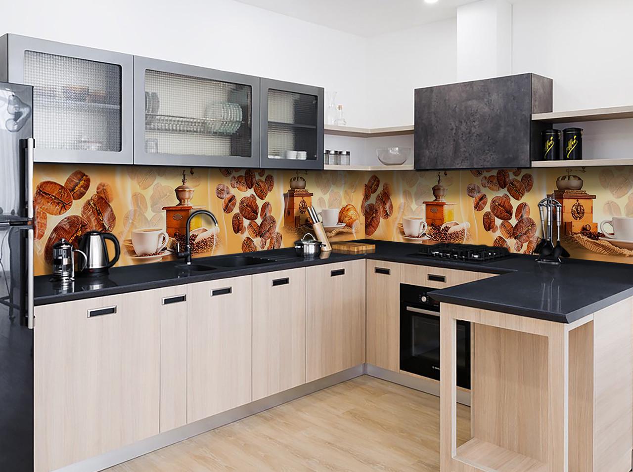 Кухонный фартук Кофе с круассанами из самоклеющейся виниловой пленки 60х250 см Коричневый Кухонный фартук Кофе с круассанами из самоклеющейся виниловой пленки 60х250 см Коричневый