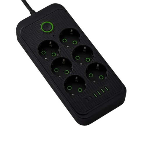 Сетевой фильтр-удлинитель с предохранителем 6 розетки/4 USB/1 Type-C 5000 Вт 3 м Черный (1075U/2) Сетевой фильтр-удлинитель с предохранителем 6 розетки/4 USB/1 Type-C 5000 Вт 3 м Черный (1075U/2)