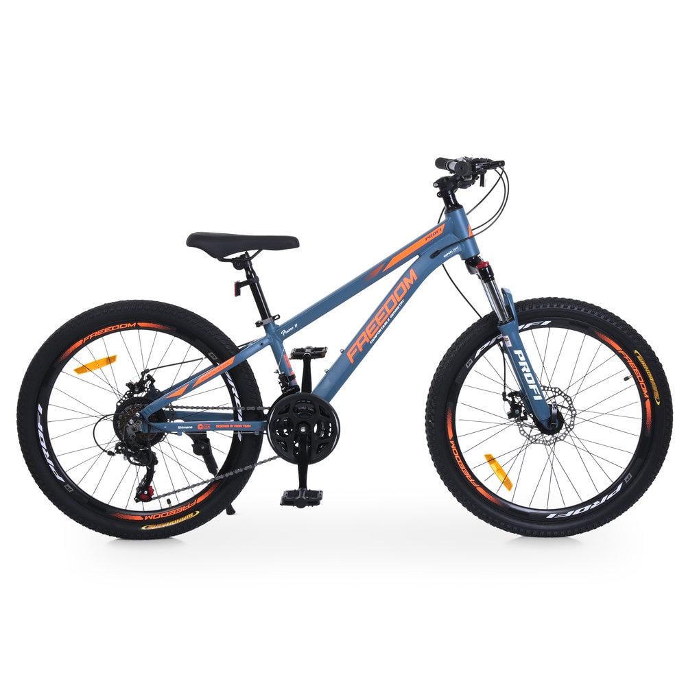 Велосипед горный подростковый 24" Profi Freedom AM DD алюминиевая рама 11" рост 125-150 см Сине-оранжевый (FD-24006)