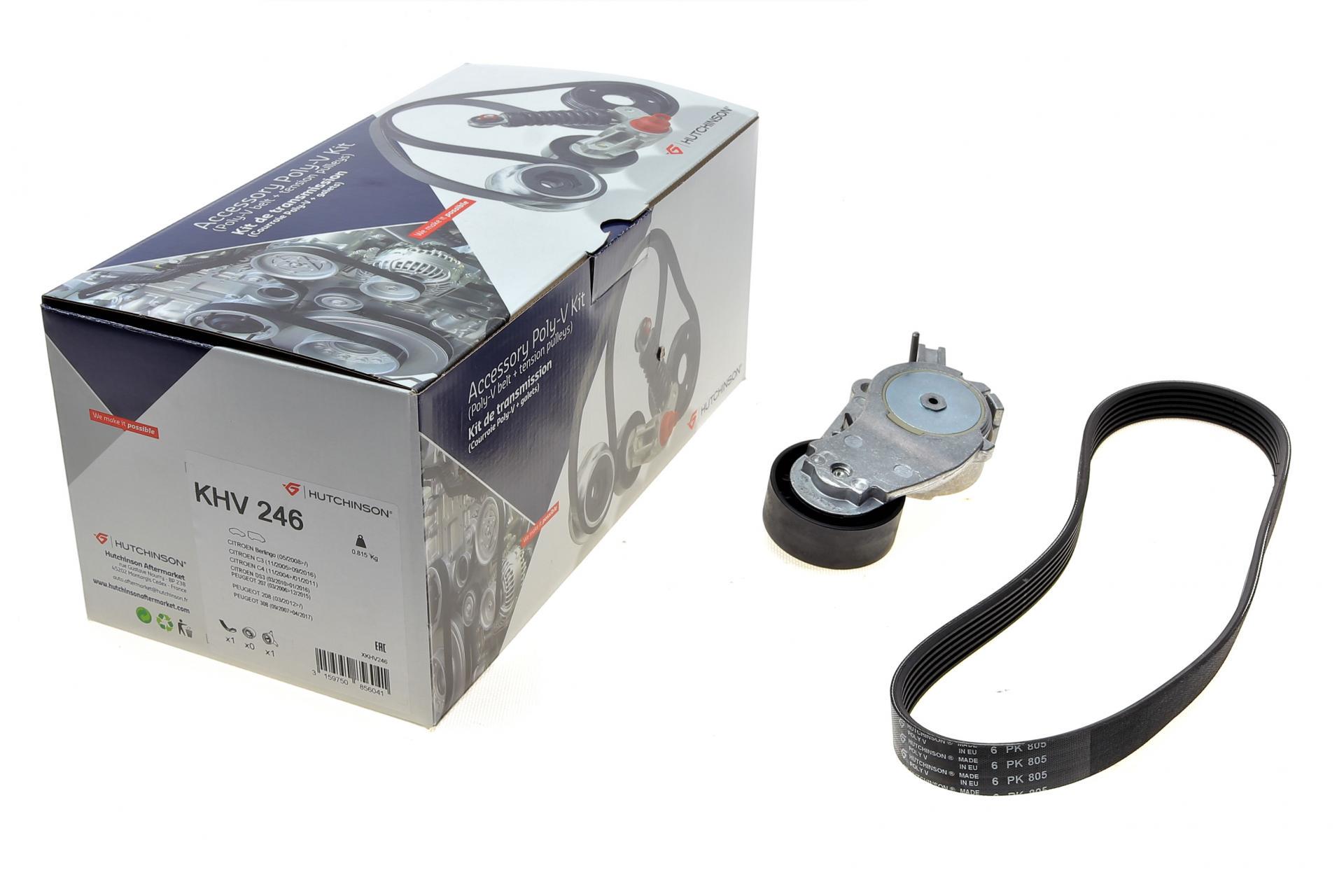 Комплект ремня генератора HUTCHINSON Citroen Berlingo/Peugeot Partner 1.6HDI 08-6PK800 (KHV 246)