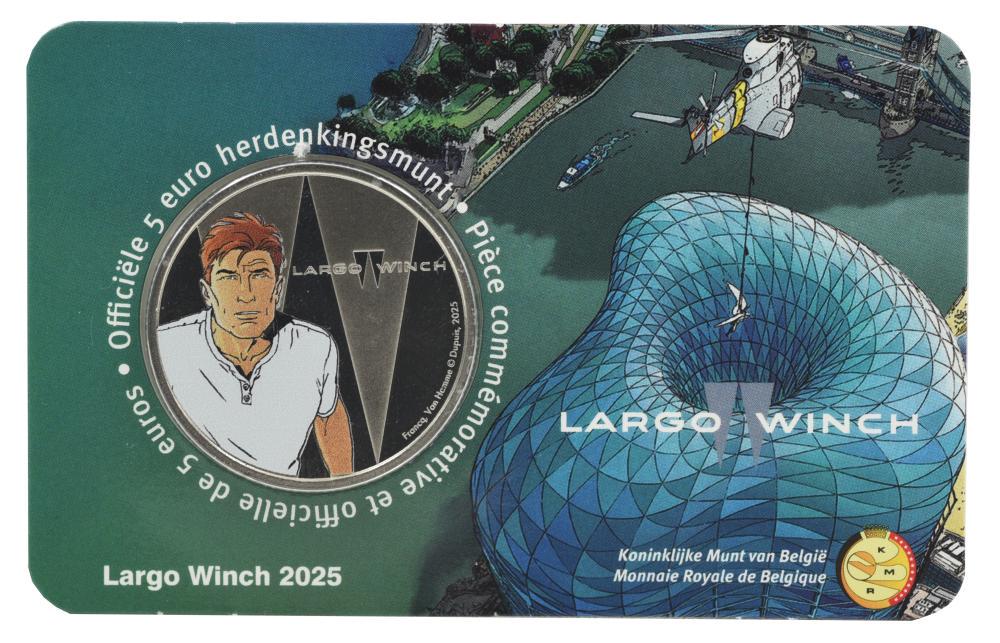 Коллекционная монета Бельгия 5 евро 2025 UNC Комикс Largo Winch цветная в сувенирной упаковке (М23814)