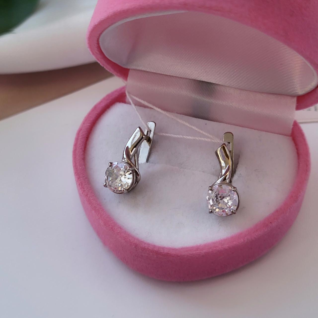 Серьги с белыми камнями серебро 925 пробы 2,50 г (82056б)