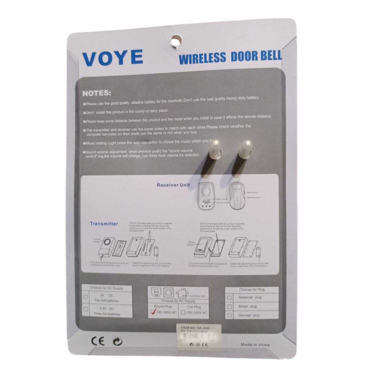Дзвінок дверний бездротовий VOYE V009B WL-650 38 мелодій приймач у розетку 220V White/Blue (200287) - фото 9