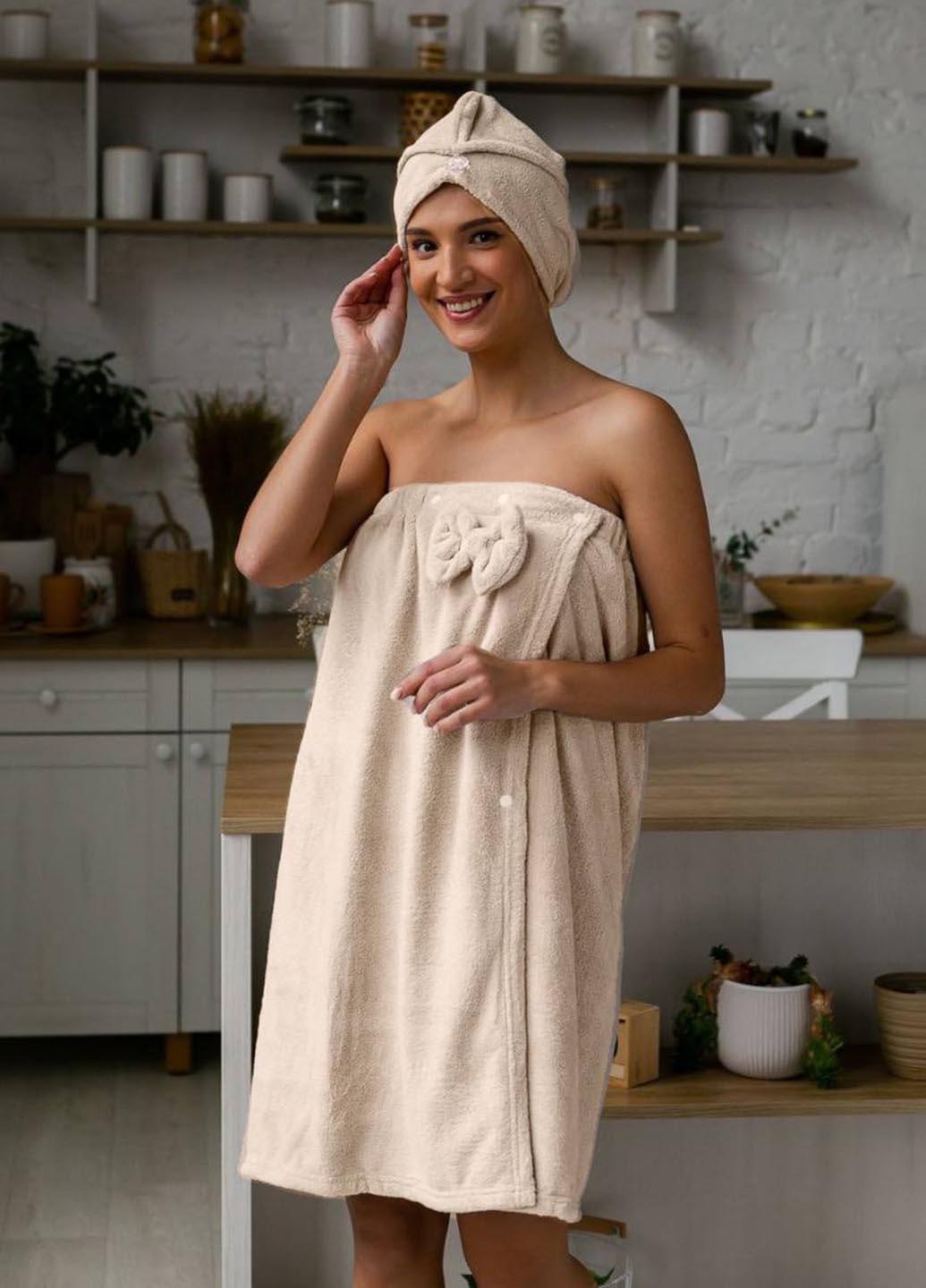 Набор женский полотенце-халат 140х80 см/шапочка микрофибра