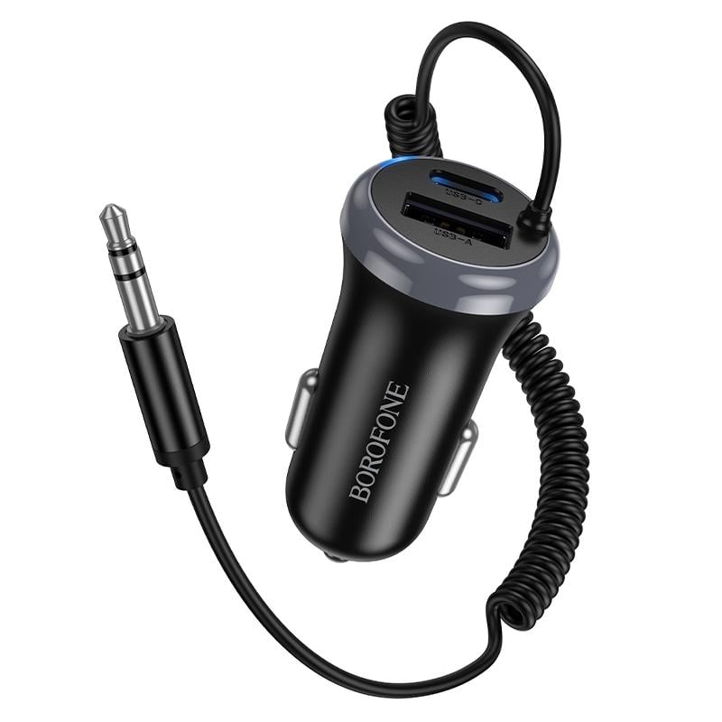 Ресивер Bluetooth Borofone BC64 Contento Dual-Port Car BT5.4 Receiver with Built-In Cable Black (6941991126567)
