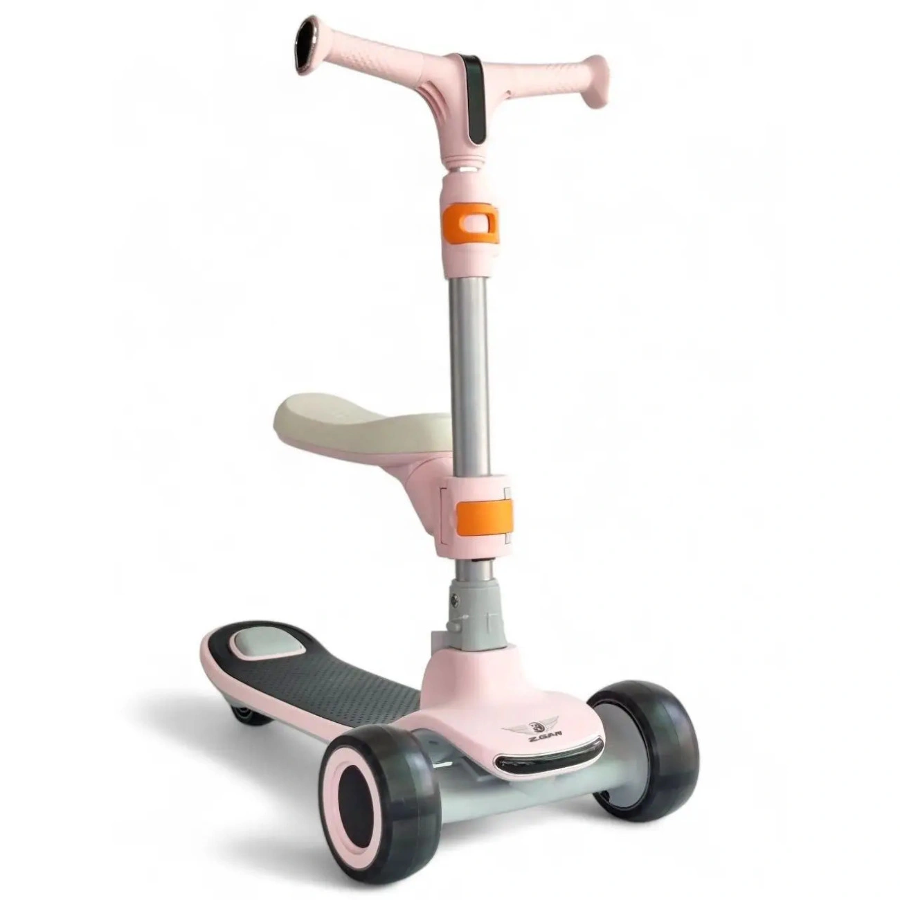 Детский самокат складной трехколесный с подсветкой Розовый (25547475)