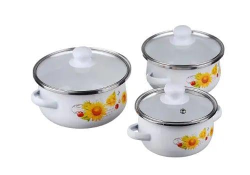 Набор эмалированных кухонных кастрюль A-PLUS 2056 с крышками из нержавеющей стали 6 предметов 0,5-1,5 л 14-18 см