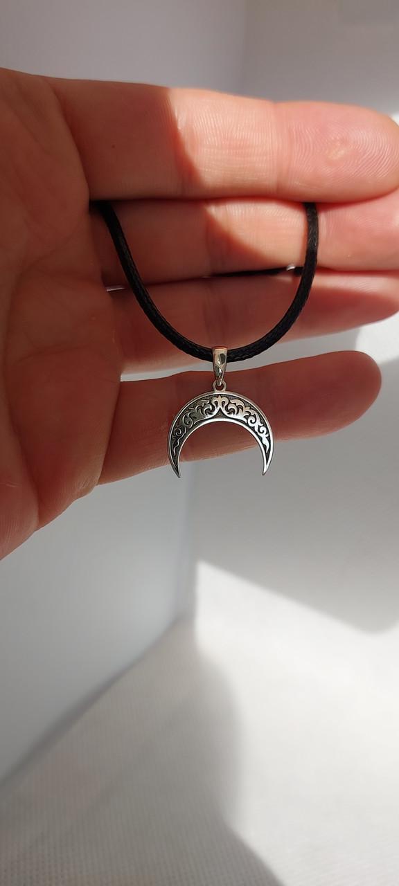 Срібна підвіска кулон амулет Лунниця у візерунок 925 проба 2 см Чорнений (2596251106) - фото 4