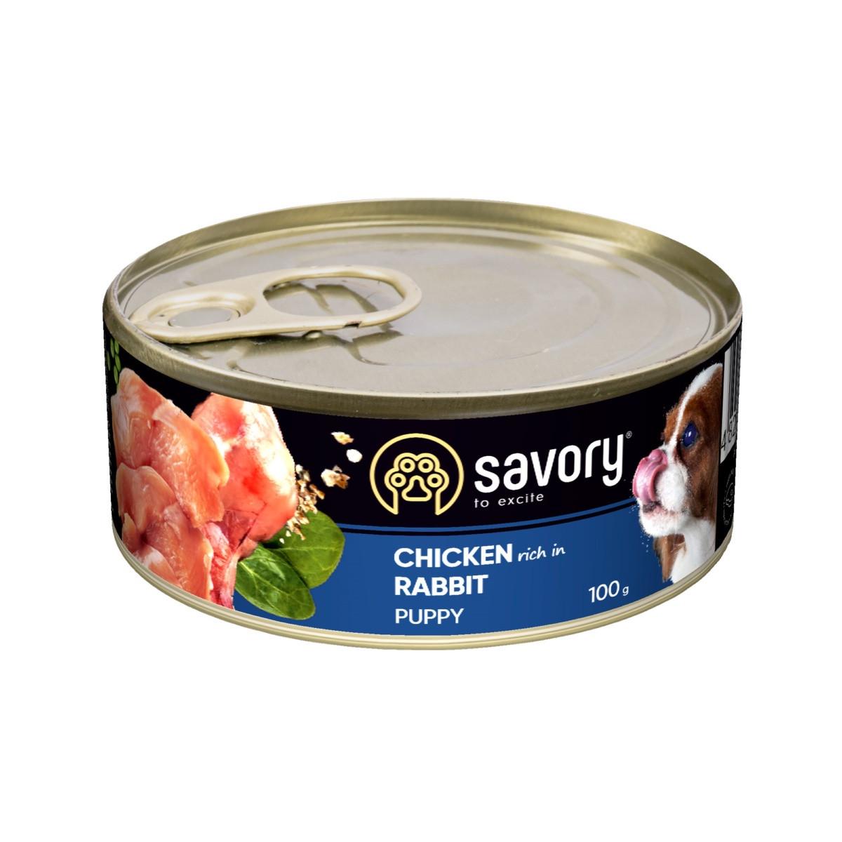 Корм влажный Savory для щенков с кроликом и курицей 100 г (4820232630563)